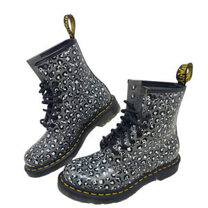 DOC DR MARTENS GUNMETAL 1460 LOUD LEOPARD Leather Boots Sz 6 Grunge Whimsigoth